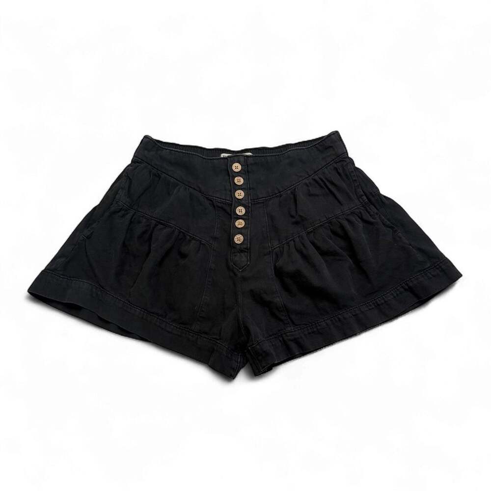 Free People Fleur Denim black shorts button size S tiered flouncy sillhoute